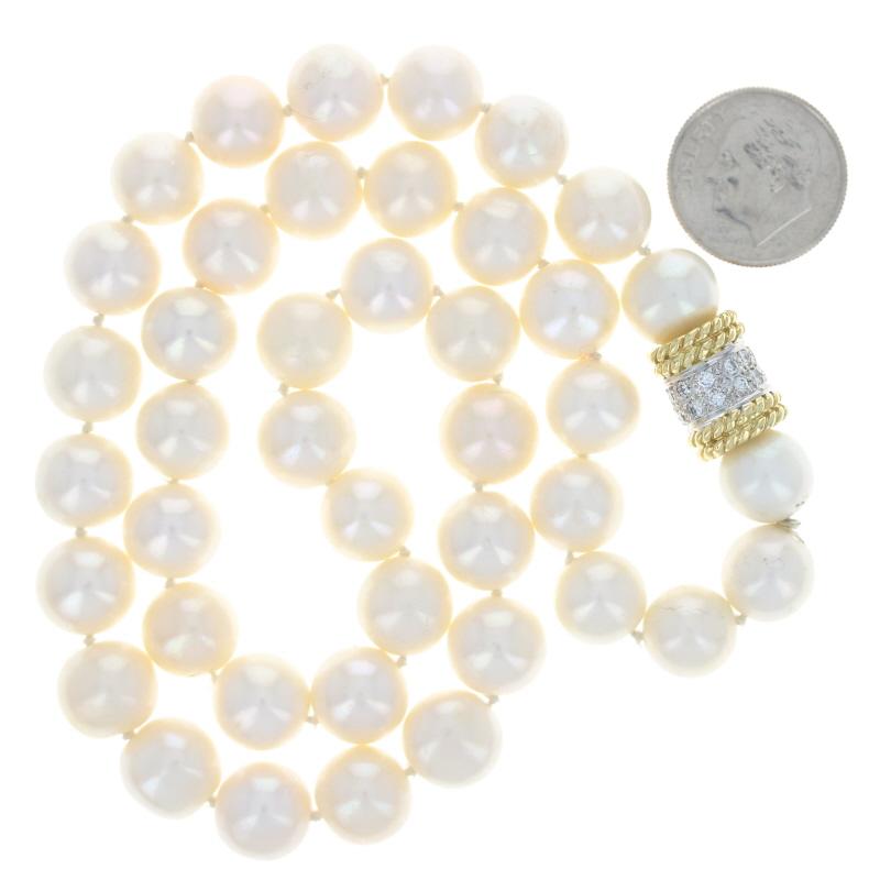 Yellow Gold Cultured Pearl Diamond Knotted Strand Necklace 17 1/4