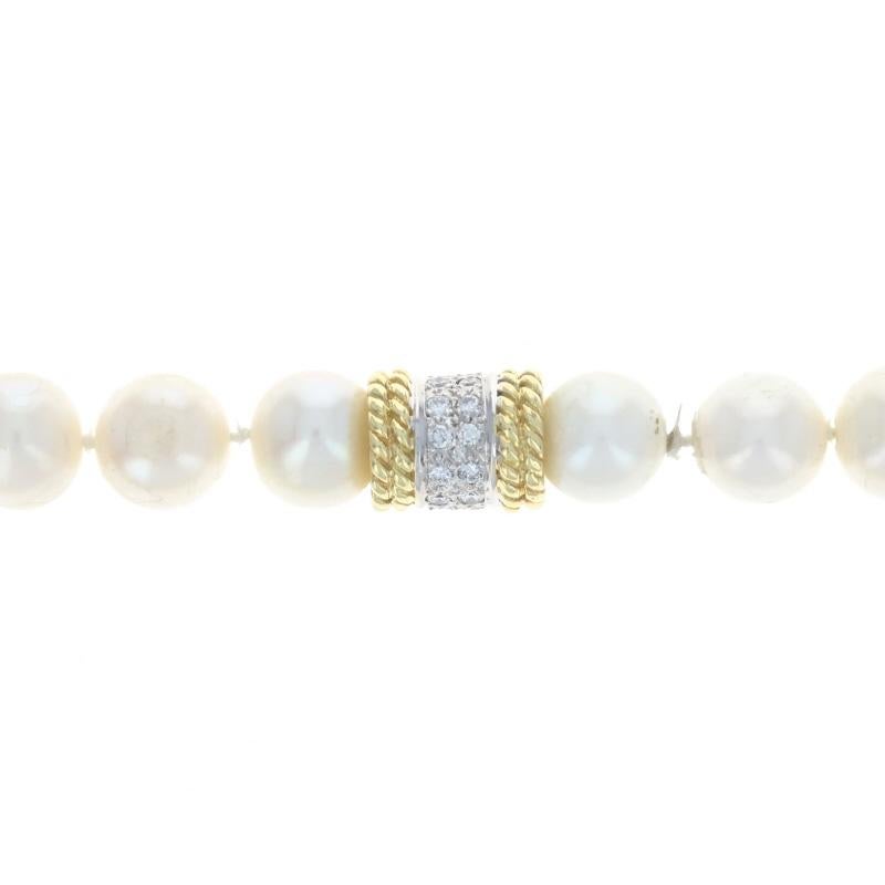 Women's Yellow Gold Cultured Pearl Diamond Knotted Strand Necklace 17 1/4