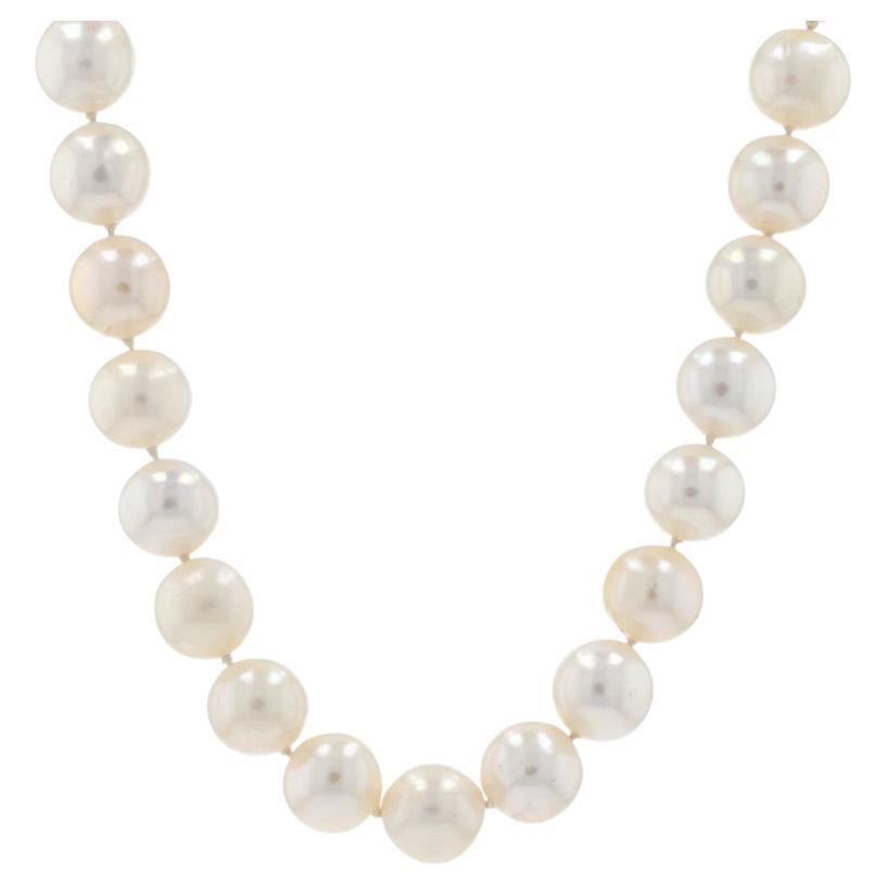 Yellow Gold Cultured Pearl Diamond Knotted Strand Necklace 17 1/4" - 18k .72ctw For Sale