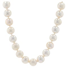 Yellow Gold Cultured Pearl Diamond Knotted Strand Necklace 17 1/4" - 18k .72ctw