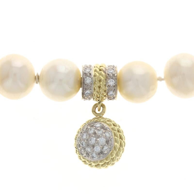 Yellow Gold Cultured Pearl & Diamond Knotted Strand Necklace 18 1/2