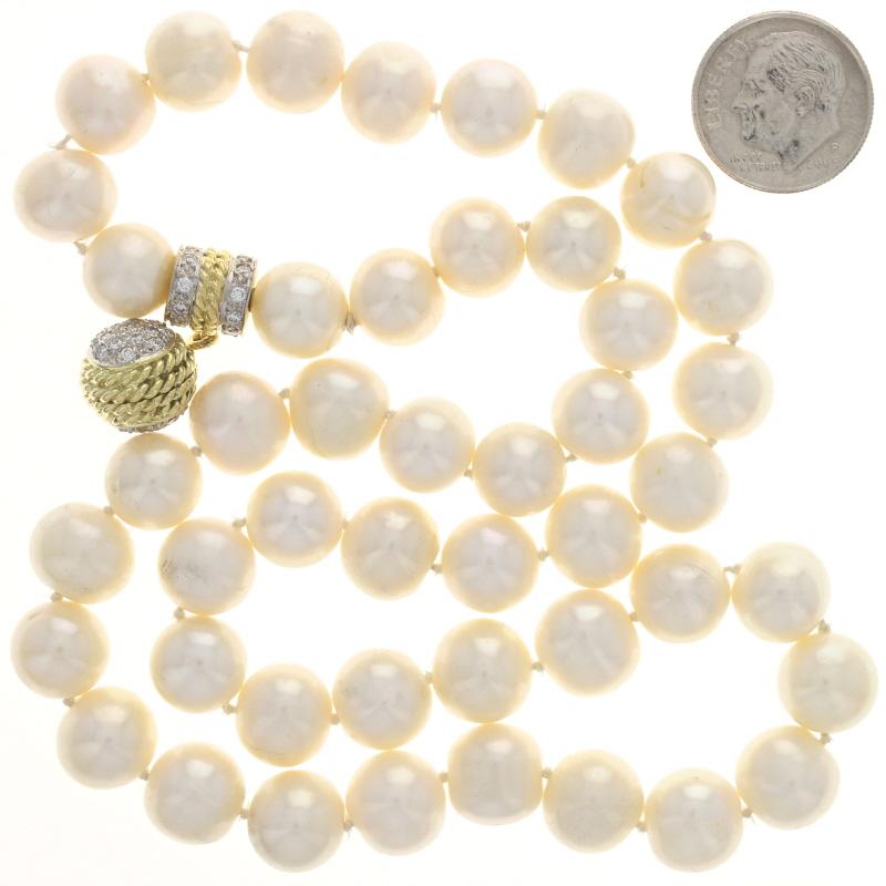 Women's Yellow Gold Cultured Pearl & Diamond Knotted Strand Necklace 18 1/2