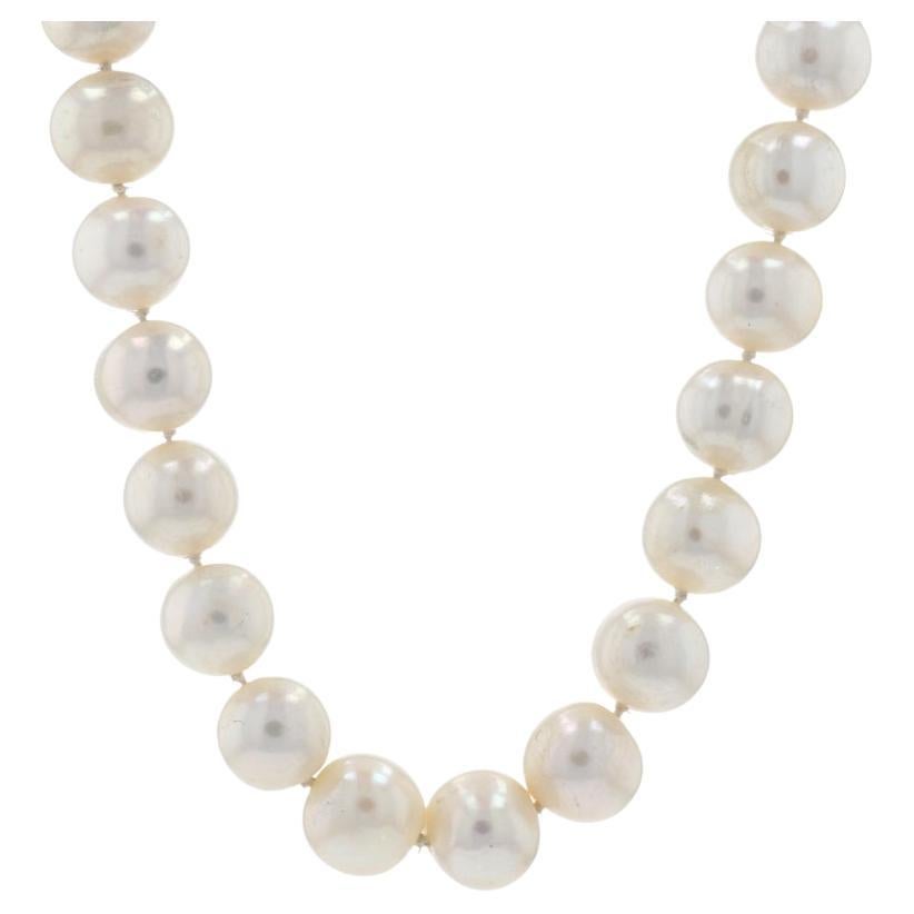 Yellow Gold Cultured Pearl & Diamond Knotted Strand Necklace 18 1/2" 18k 1.00ctw