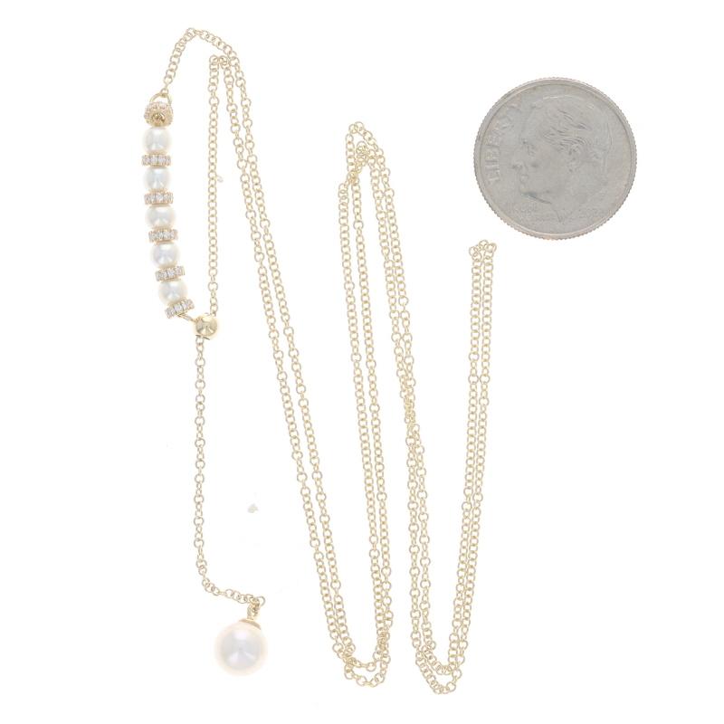 Donna Collana in oro giallo con perle coltivate e diamanti - 14k .15ctw regolabile in vendita
