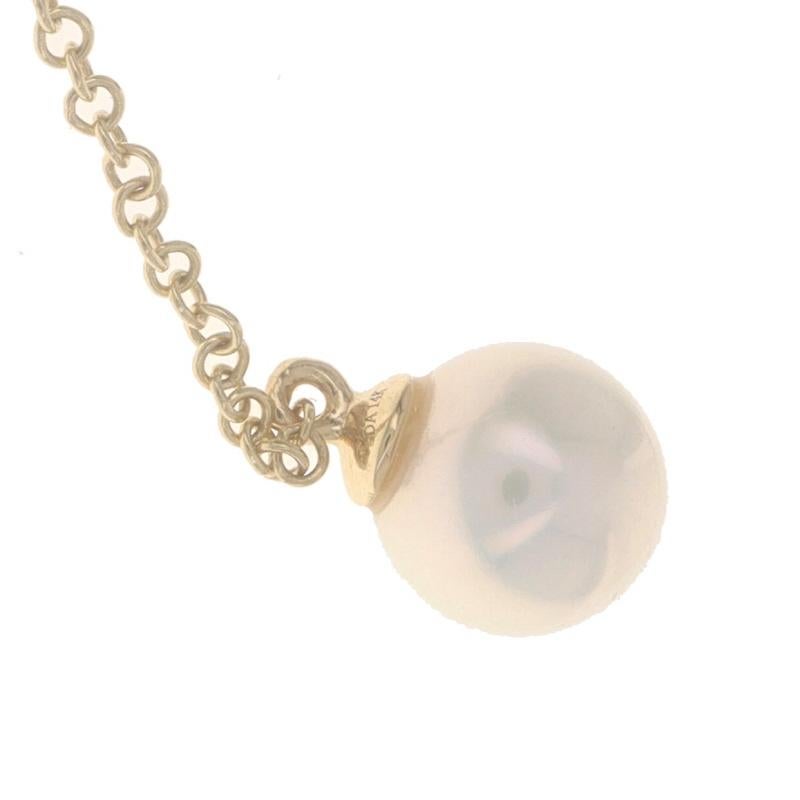 Yellow Gold Cultured Pearl & Diamond Necklace - 14k .15ctw Adjustable For Sale 1