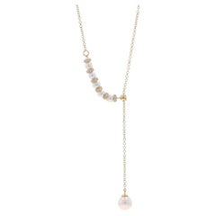 Yellow Gold Cultured Pearl & Diamond Necklace - 14k .15ctw Adjustable