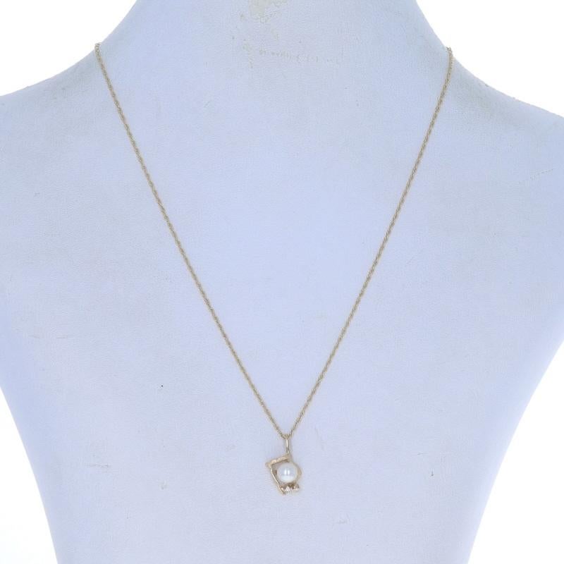 Metal Content: 14k Yellow Gold

Stone Information

Cultured Pearl
Color: White
Size: 5.8mm

Natural Diamonds
Cut: Single
Stone Note: (two small accents)

Style: Solitaire with Accents
Chain Style: Prince of Wales
Necklace Style: Chain
Theme: