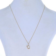 Yellow Gold Cultured Pearl & Diamond Pendant Necklace 15" - 14k Abstract