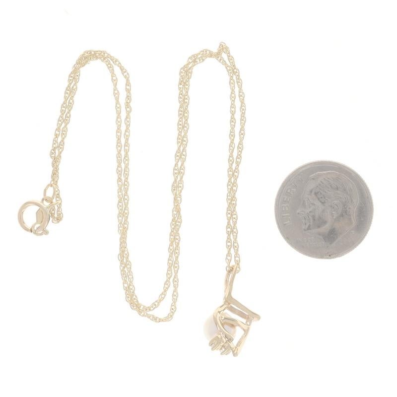 Single Cut Yellow Gold Cultured Pearl & Diamond Pendant Necklace 15
