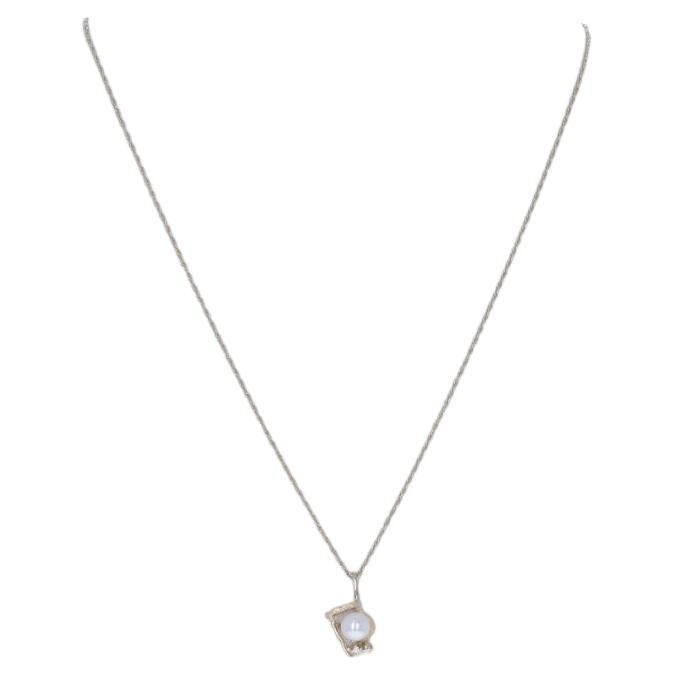 Yellow Gold Cultured Pearl & Diamond Pendant Necklace 15" - 14k Abstract For Sale