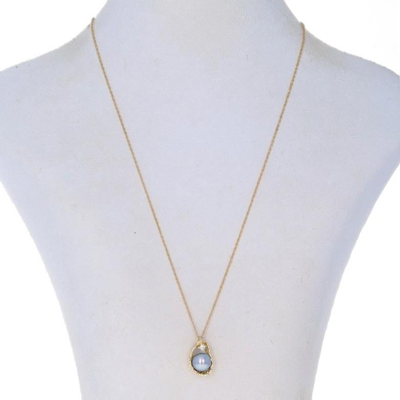Taille ronde Collier pendentif en or jaune avec perles de culture et diamants 17 1/2
