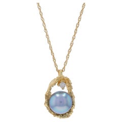Collar colgante de oro amarillo con perlas cultivadas y diamantes 17 1/2" - 14k
