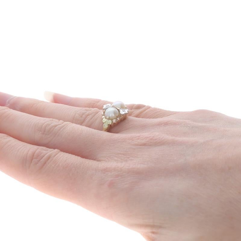 Women's Yellow Gold Cultured Pearl & Diamond Ring - 10k Two-Stone Milgrain Sz 5 1/2 For Sale