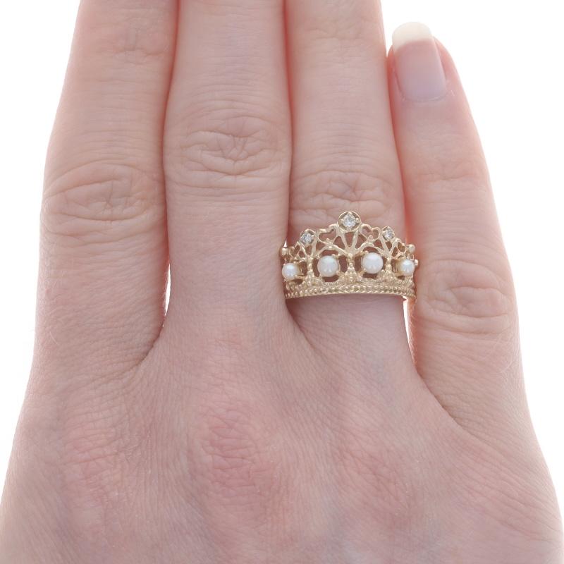Tiera-Ring aus Gelbgold mit Zuchtperlen und Diamanten - 14k Crown Royalty (Perle)