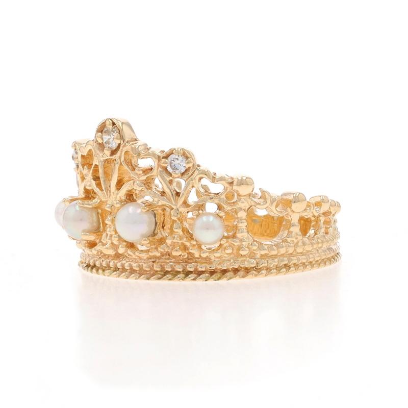 Tiera-Ring aus Gelbgold mit Zuchtperlen und Diamanten - 14k Crown Royalty im Zustand „Hervorragend“ in Greensboro, NC