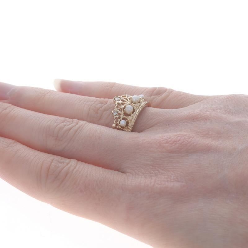 Tiera-Ring aus Gelbgold mit Zuchtperlen und Diamanten - 14k Crown Royalty Damen