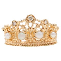 Tiera-Ring aus Gelbgold mit Zuchtperlen und Diamanten - 14k Crown Royalty