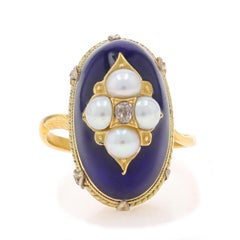 Yellow Gold Cultured Pearl & Diamond Victorian Cluster Bypass Ring 18k Antique