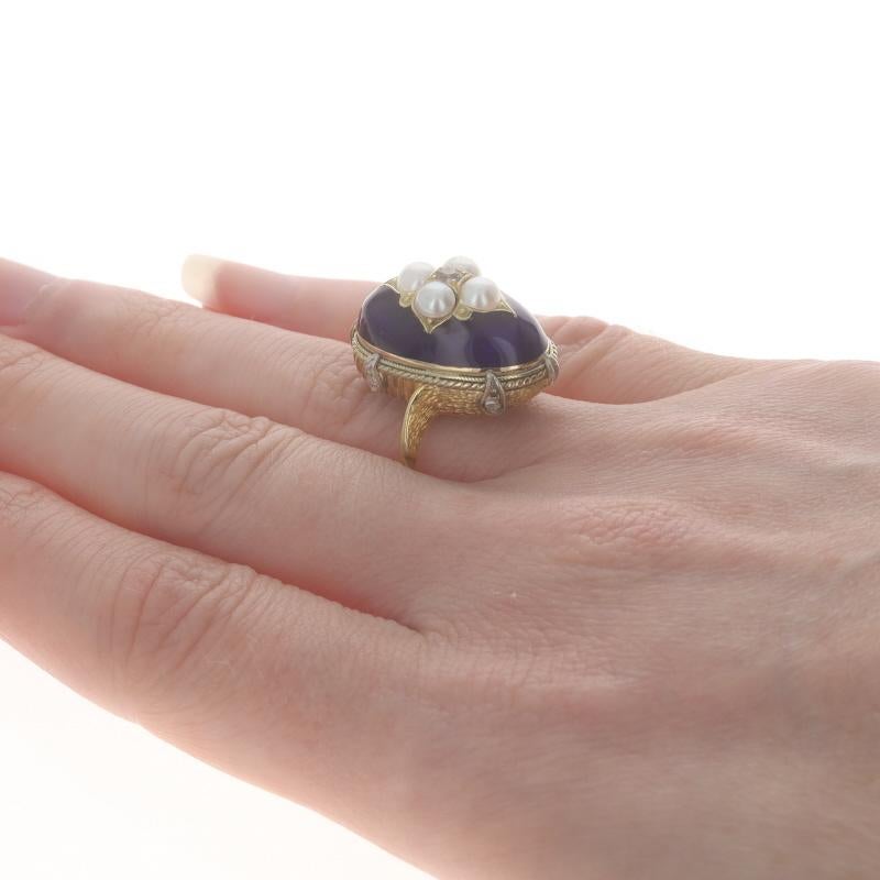 Yellow Gold Cultured Pearl & Diamond Victorian Cluster Bypass Ring 18k Antique In Excellent Condition For Sale In Greensboro, NC