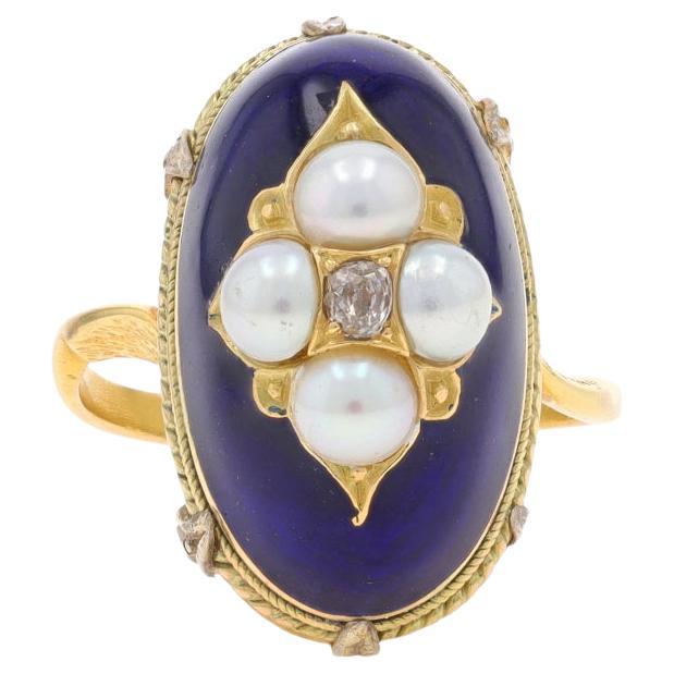 Anillo de oro amarillo con perlas cultivadas y diamantes en racimo victoriano 18k antiguo