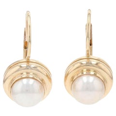 Yellow Gold Cultured Pearl Drop Earrings, 14k Pierced