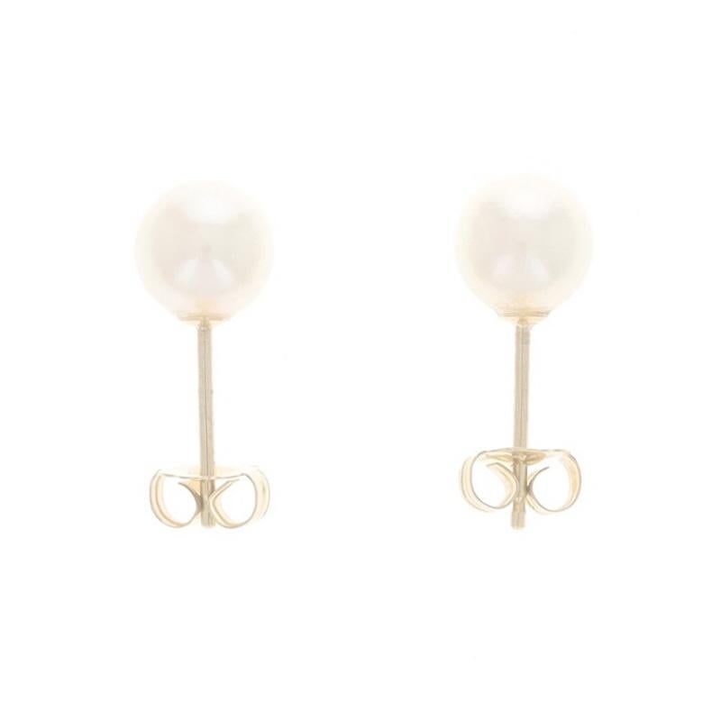 Bead Yellow Gold Cultured Pearl Earrings - 14k Studs w/ Halo Jacket Enhancers For Sale