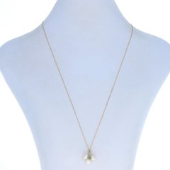 Yellow Gold Cultured Pearl & Emerald Three-Leaf Clover Necklace, 14k .10ct