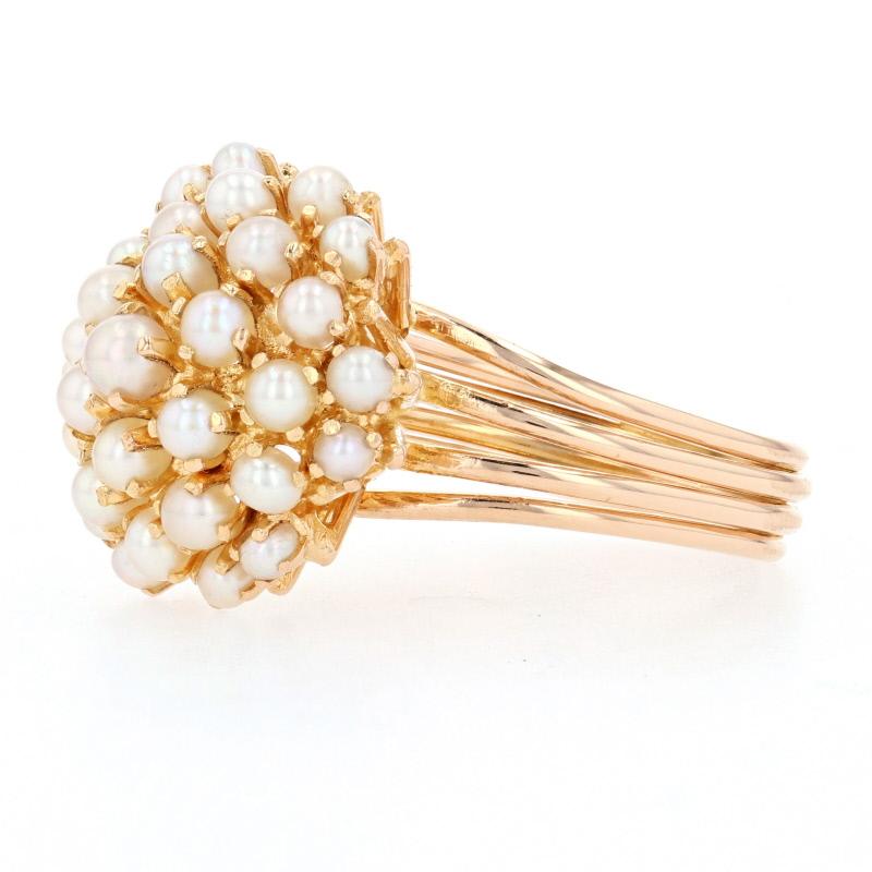 Gelbgold-Zuchtperlen-Cluster-Cocktailring:: 18 Karat (Rundschliff)