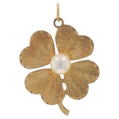 Vierblatt- Kleeblatt- Solitär-Anhänger aus Gelbgold mit Zuchtperlen 14k Lucky Shamrock