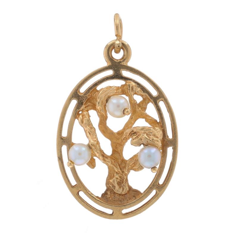 Metal Content: 14k Yellow Gold

Stone Information

Cultured Pearls
Color: Cream
Size: 3.7mm - 3.8mm

Style: Three-Stone
Theme: Framed Tree, Nature, Family

Measurements

Tall (from stationary bail): 1 3/16