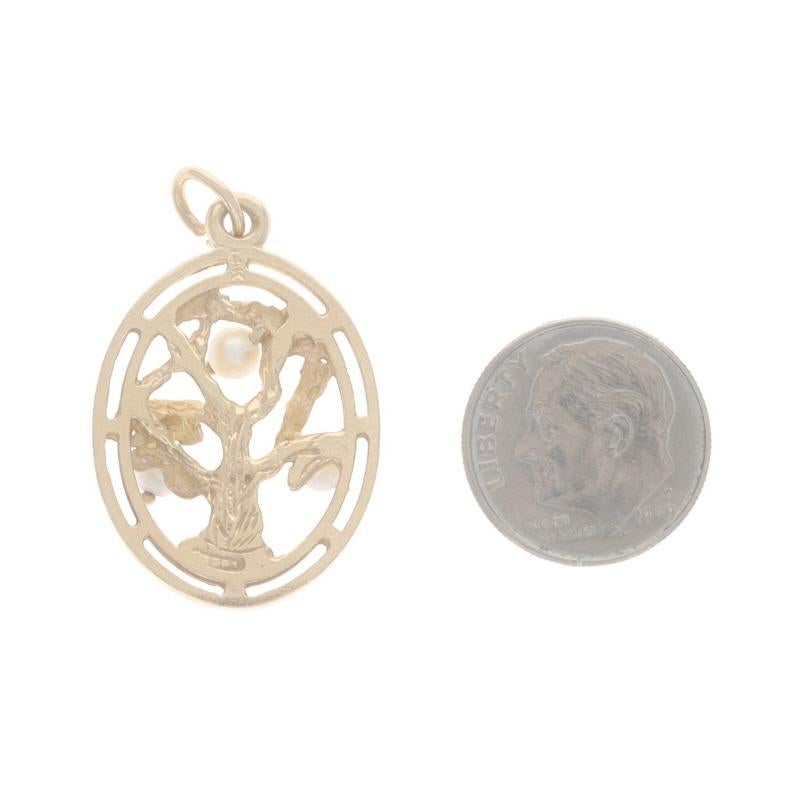 Yellow Gold Cultured Pearl Framed Tree Three-Stone Pendant - 14k Nature Family In Excellent Condition In Greensboro, NC
