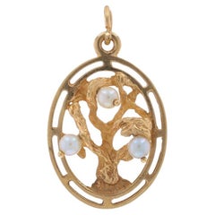 Yellow Gold Cultured Pearl Framed Tree Three-Stone Pendant - 14k Nature Family