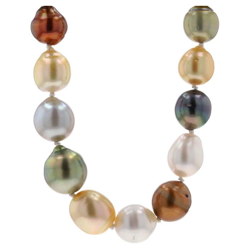 Yellow Gold Cultured Pearl Graduated Knotted Strand Necklace 18 1/2" - 14k For Sale