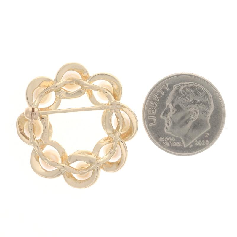 Yellow Gold Cultured Pearl Halo Twist Wreath Brooch - 14k Pin In Excellent Condition For Sale In Greensboro, NC
