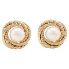 Yellow Gold Cultured Pearl Intertwined Circle Stud Earrings - 14k Pierced