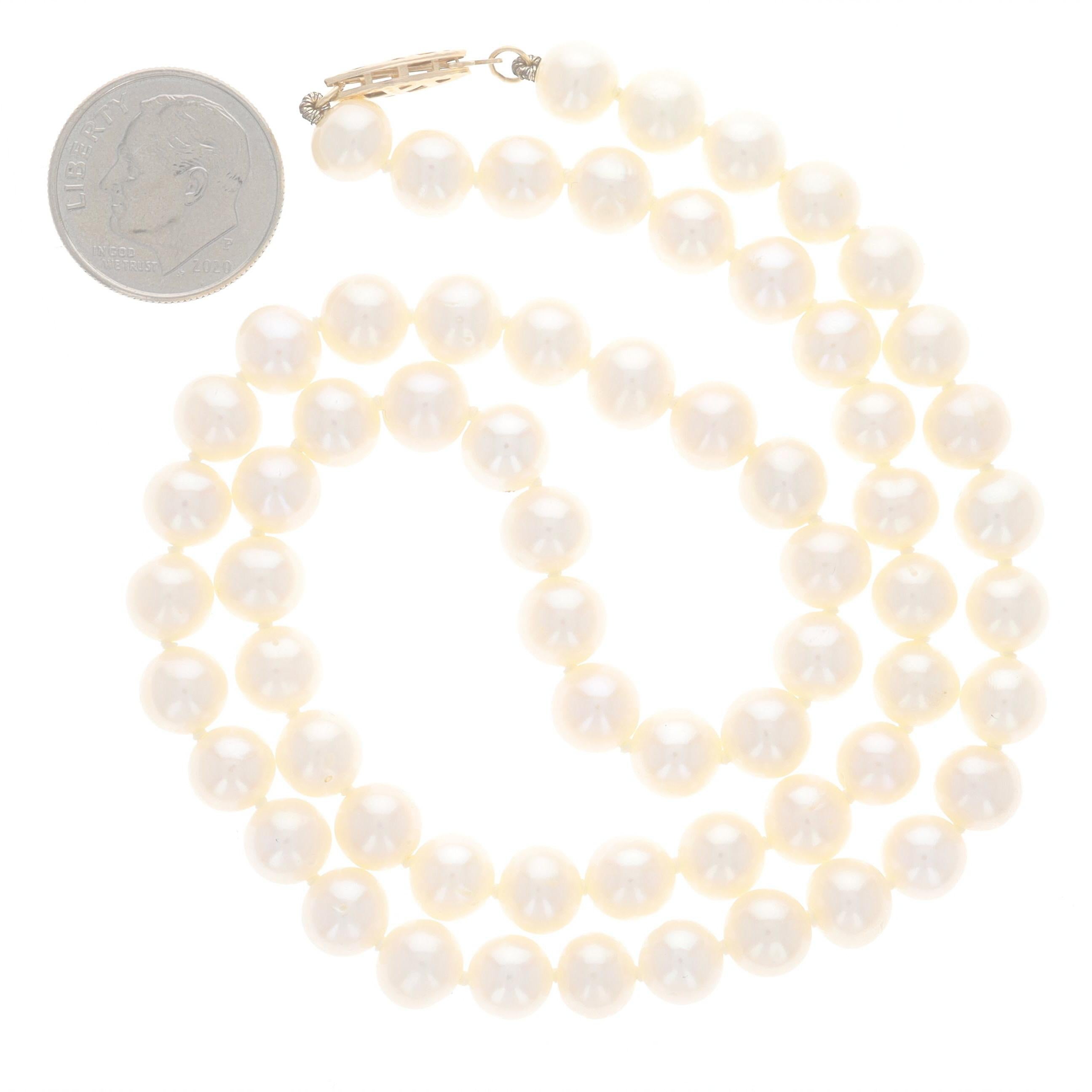 Yellow Gold Cultured Pearl Knotted Strand Necklace 17 3/4