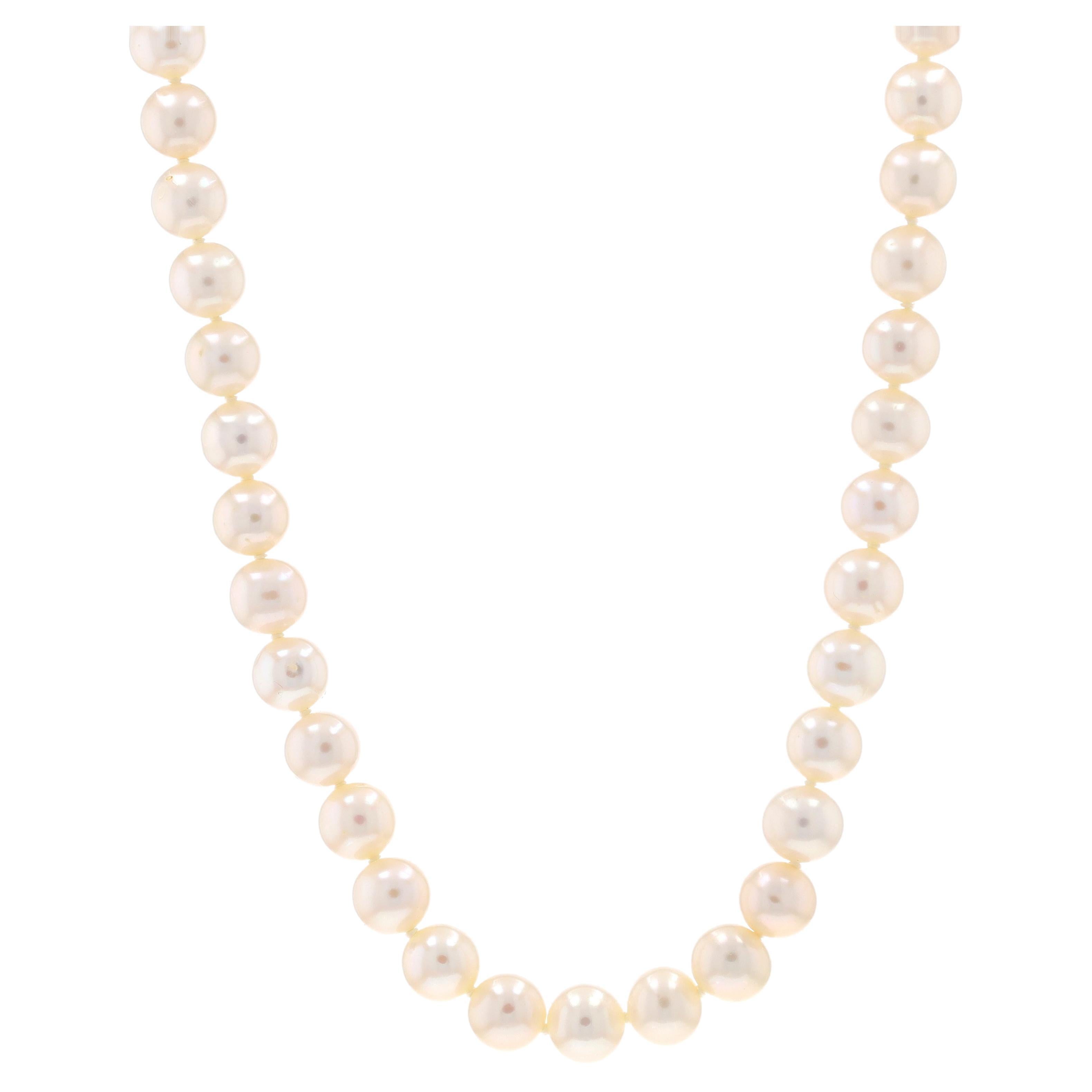 Yellow Gold Cultured Pearl Knotted Strand Necklace 17 3/4" - 10k