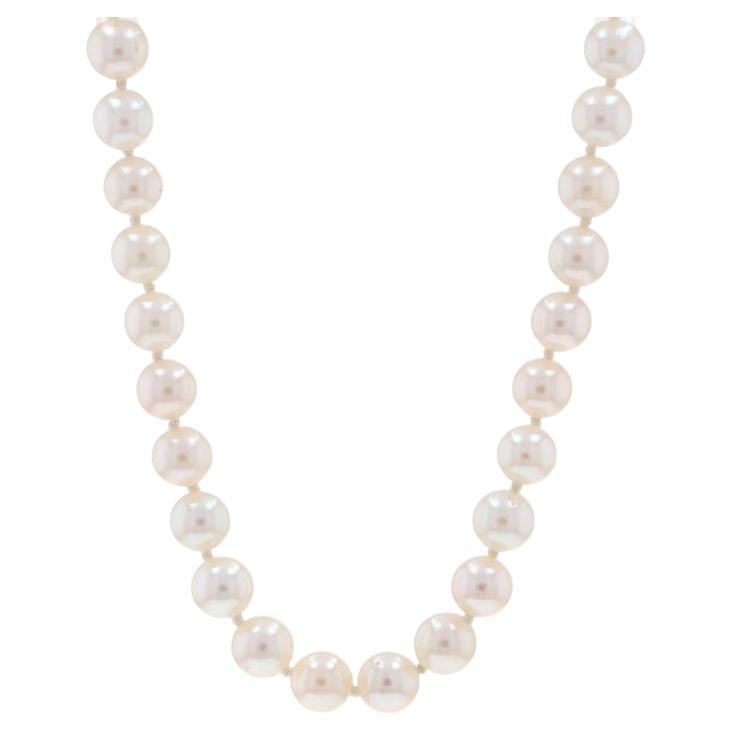 Yellow Gold Cultured Pearl Knotted Strand Necklace 18" - 14k For Sale