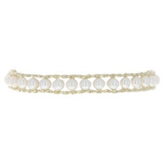 Yellow Gold Cultured Pearl Link Bracelet 7 1/4" - 14k Diamond Cut Rope Chain