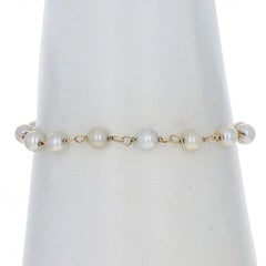 Yellow Gold Cultured Pearl Link Bracelet 7 3/4" - 14k