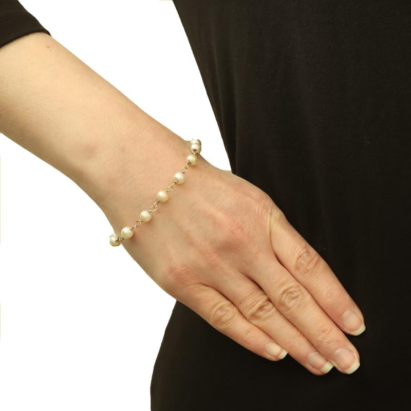 Perle Bracelet à maillons en or jaune et perles de culture de 7 3/4