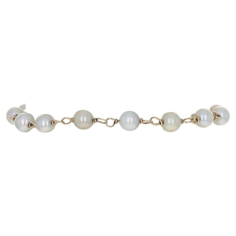 Yellow Gold Cultured Pearl Link Bracelet 7 3/4" - 14k
