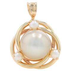 Yellow Gold Cultured Pearl Pendant - 14k Intertwined Circle Trio