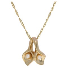 Yellow Gold Cultured Pearl Pendant Necklace, 14k Singapore Chain