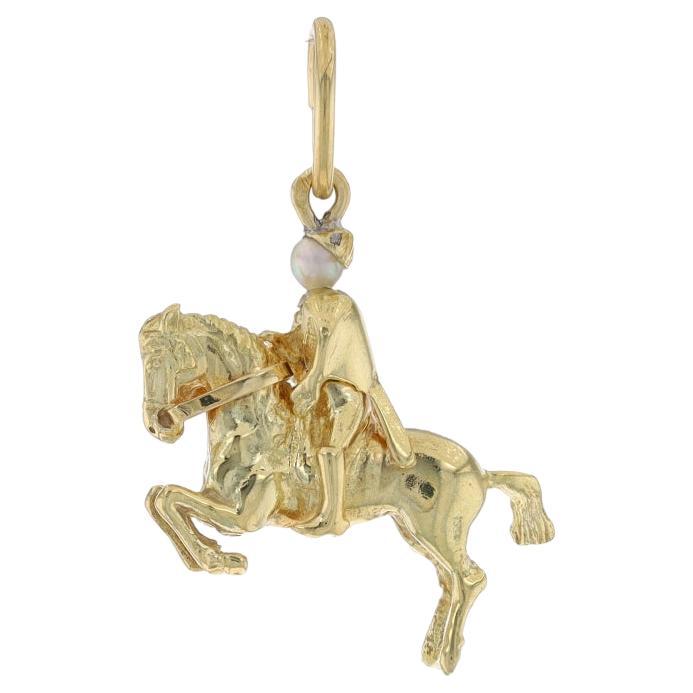 Yellow Gold Cultured Pearl Rejoneador Charm - 14k Bull Fighter Pendant For Sale
