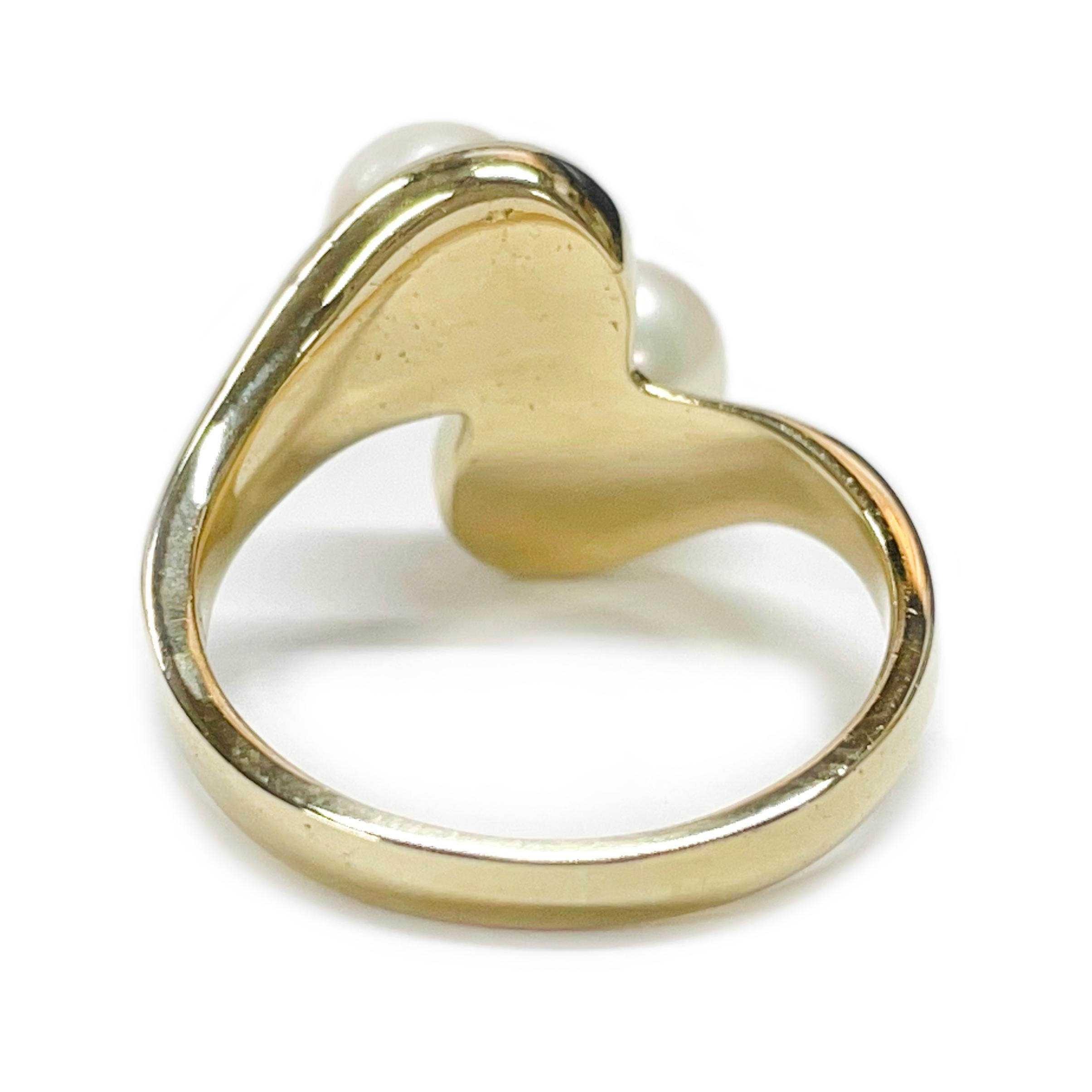 Retro Yellow Gold Cultured Pearl Ring For Sale