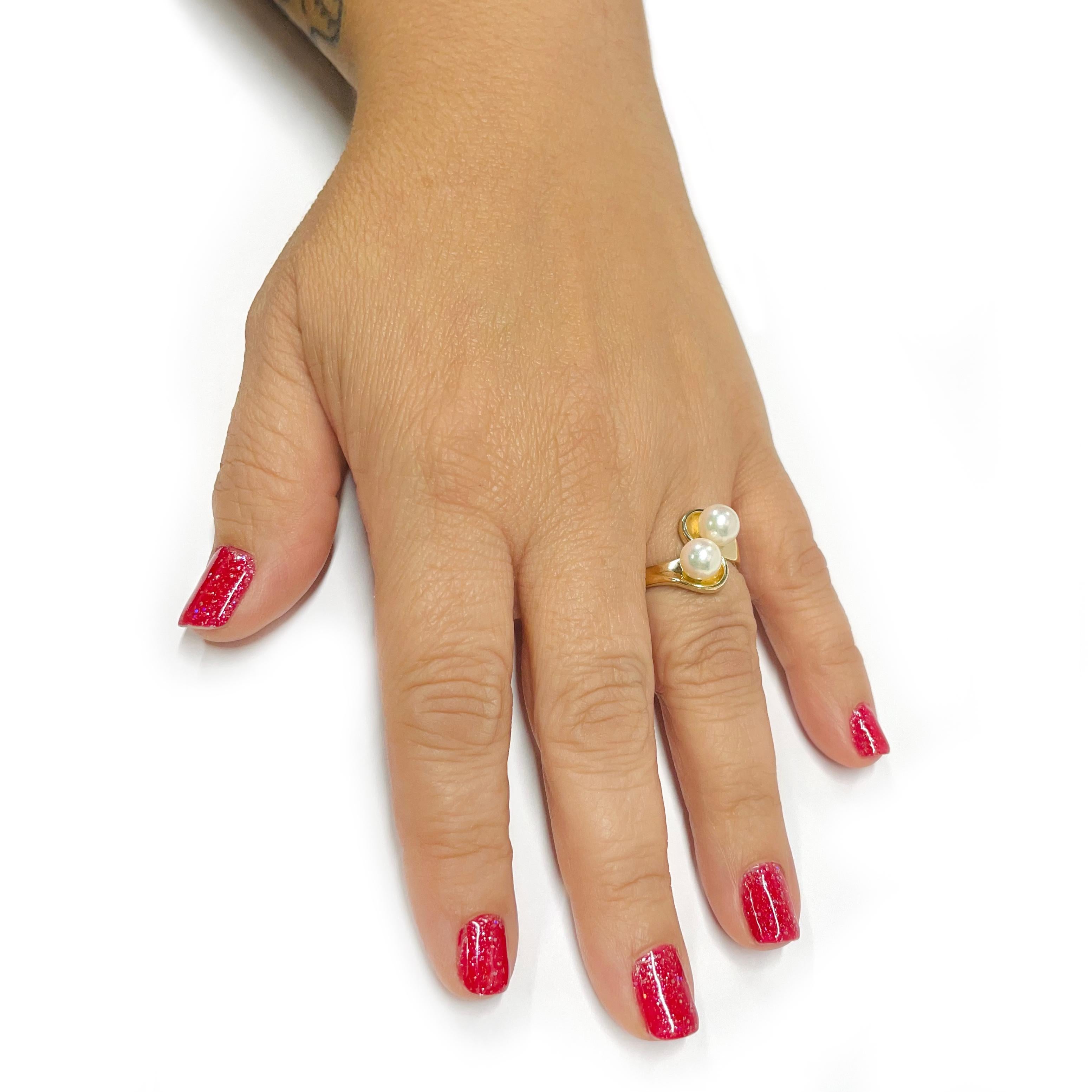 Uncut Yellow Gold Cultured Pearl Ring For Sale
