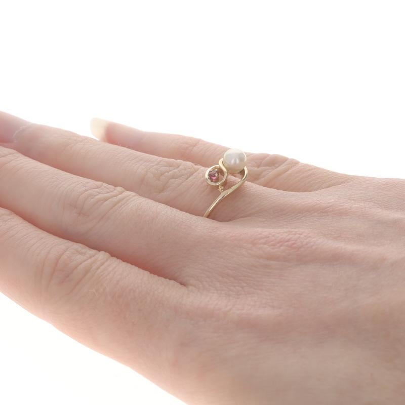 Women's Yellow Gold Cultured Pearl Ruby Bypass Ring - 14k For Sale