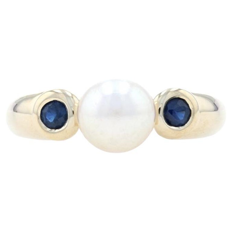 Bague En Or Jaune 18 Carats Avec Perles De Culture Et Saphirs - Bijou Précieux, Sans Emballage