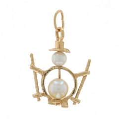 Yellow Gold Cultured Pearl Skier Pendant - 14k Bead Winter Ski Sports Charm